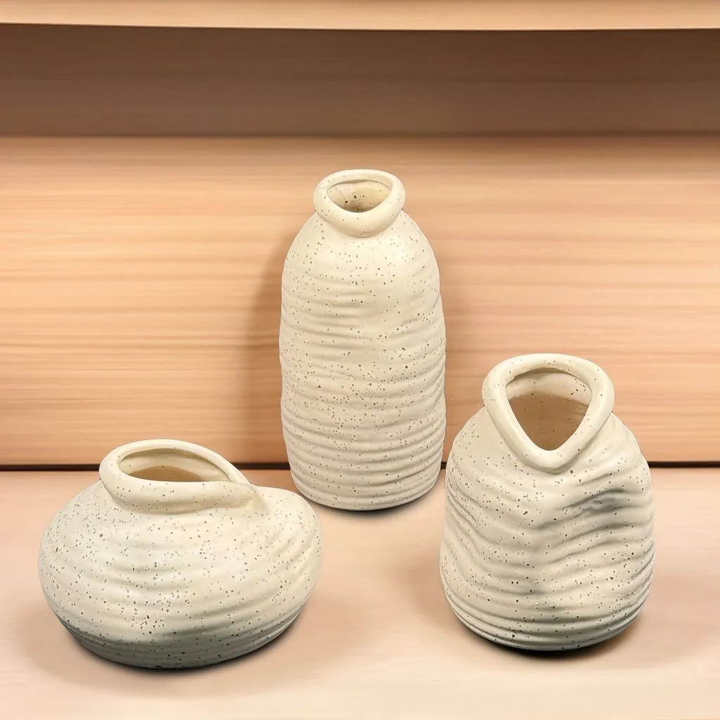 Set of 3 Artistic Ceramic Vases | Textured Vase | Design Vase | Ceramic Vessel
