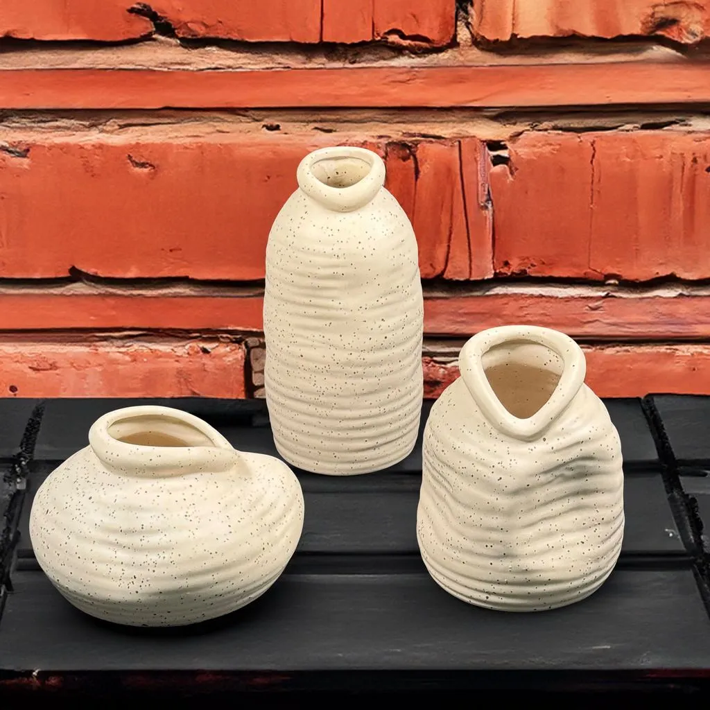 Set of 3 Artistic Ceramic Vases | Textured Vase | Design Vase | Ceramic Vessel