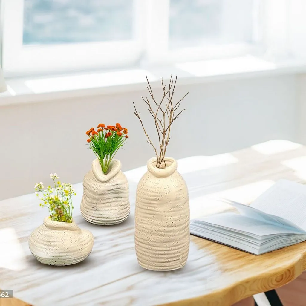 Set of 3 Artistic Ceramic Vases | Textured Vase | Design Vase | Ceramic Vessel