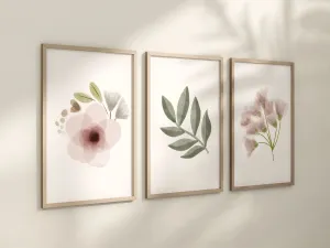 Set of 3 Blush Floral Nursery Prints, Watercolor wall art, Nursery Decor, Watercolor Flower print, Girl Nursery Decor, Pink, Greenery, 058