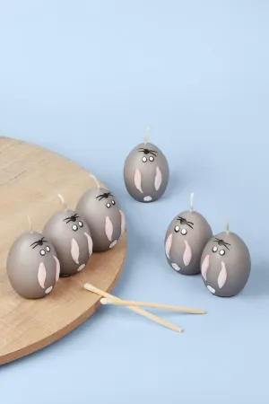Set of 6 - Hoppy Easter Egg Candles - Grey