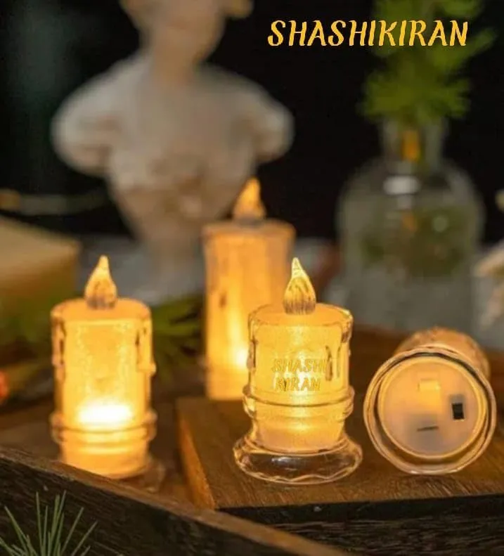 SHASHIKIRAN®Flameless and Smokeless Decorative Candles Transparent Acrylic Led Tea Light Candle for Christmas, Festival,Candles (7cm) Brand: Glitter (Set of 12)