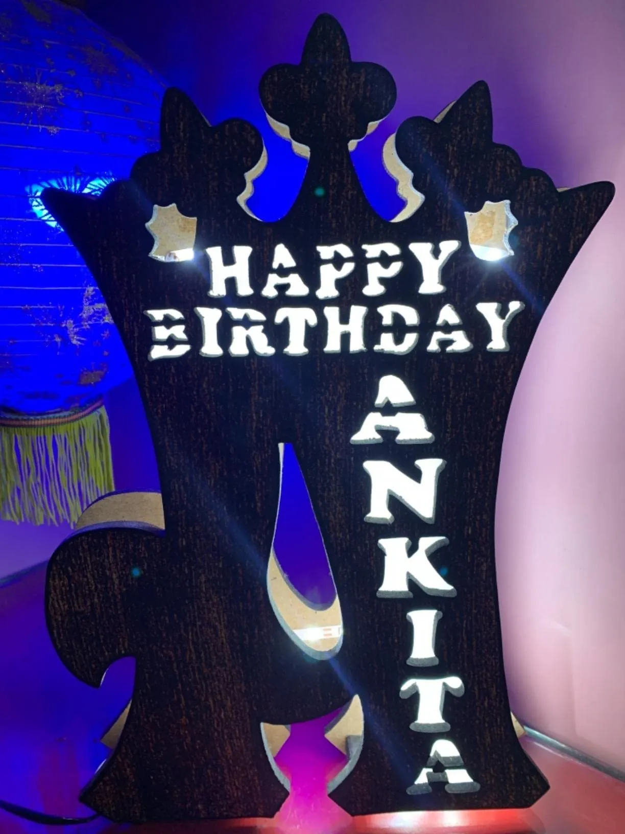 Shri Kanth Art Wooden Alphabet Customized Name LED Lamp for Wall Hanging Personalized with Any Alphabet and Name, Black, Pack of 1