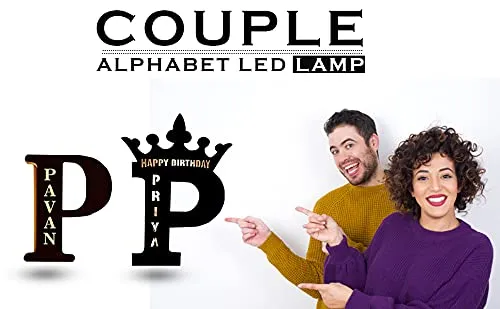 Shri Kanth Art Wooden Alphabet Customized Name LED Lamp for Wall Hanging Personalized with Any Alphabet and Name, Black, Pack of 1