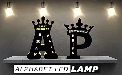 Shri Kanth Art Wooden Alphabet Customized Name LED Lamp for Wall Hanging Personalized with Any Alphabet and Name, Black, Pack of 1