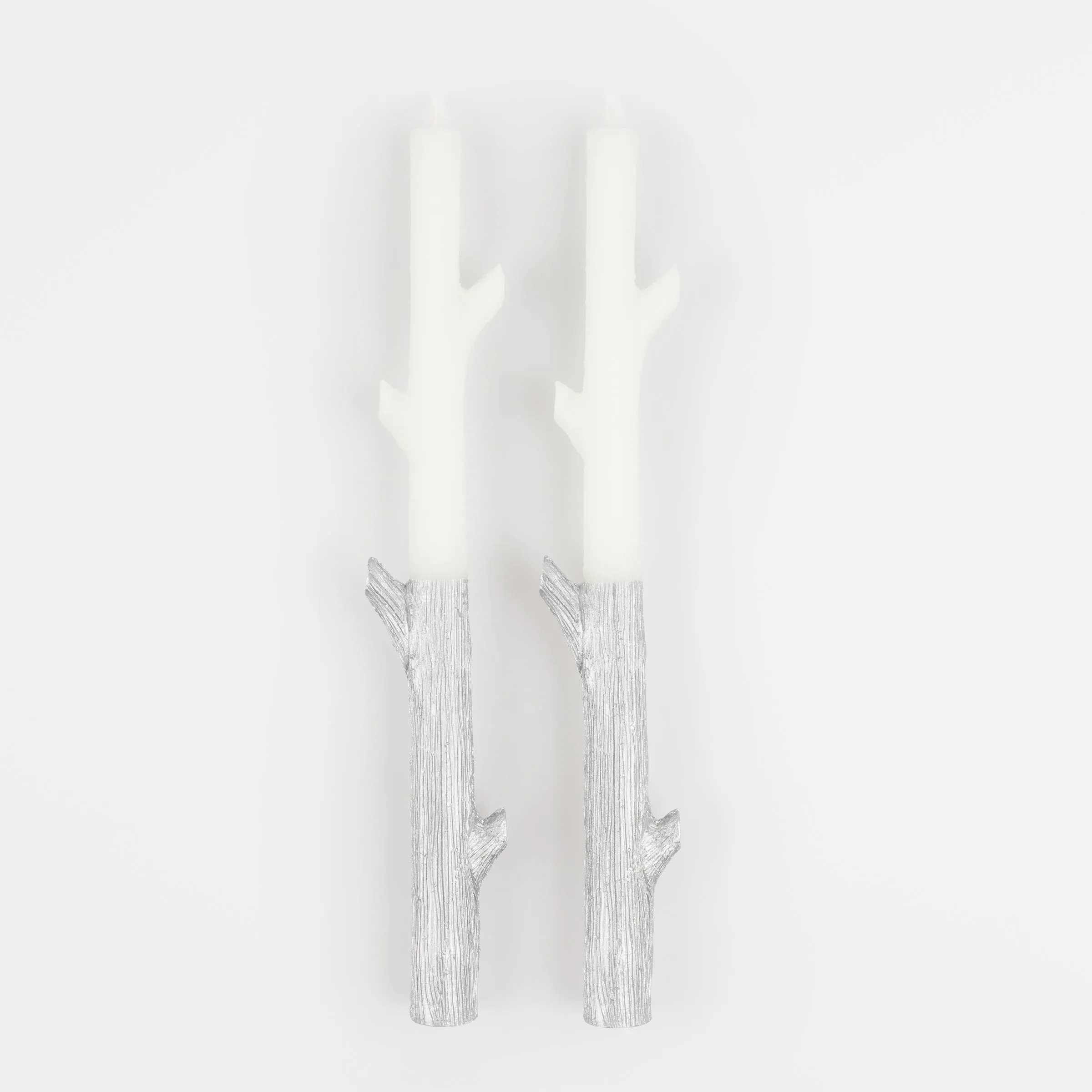 Silver Dipped Stick Candles (x 2)