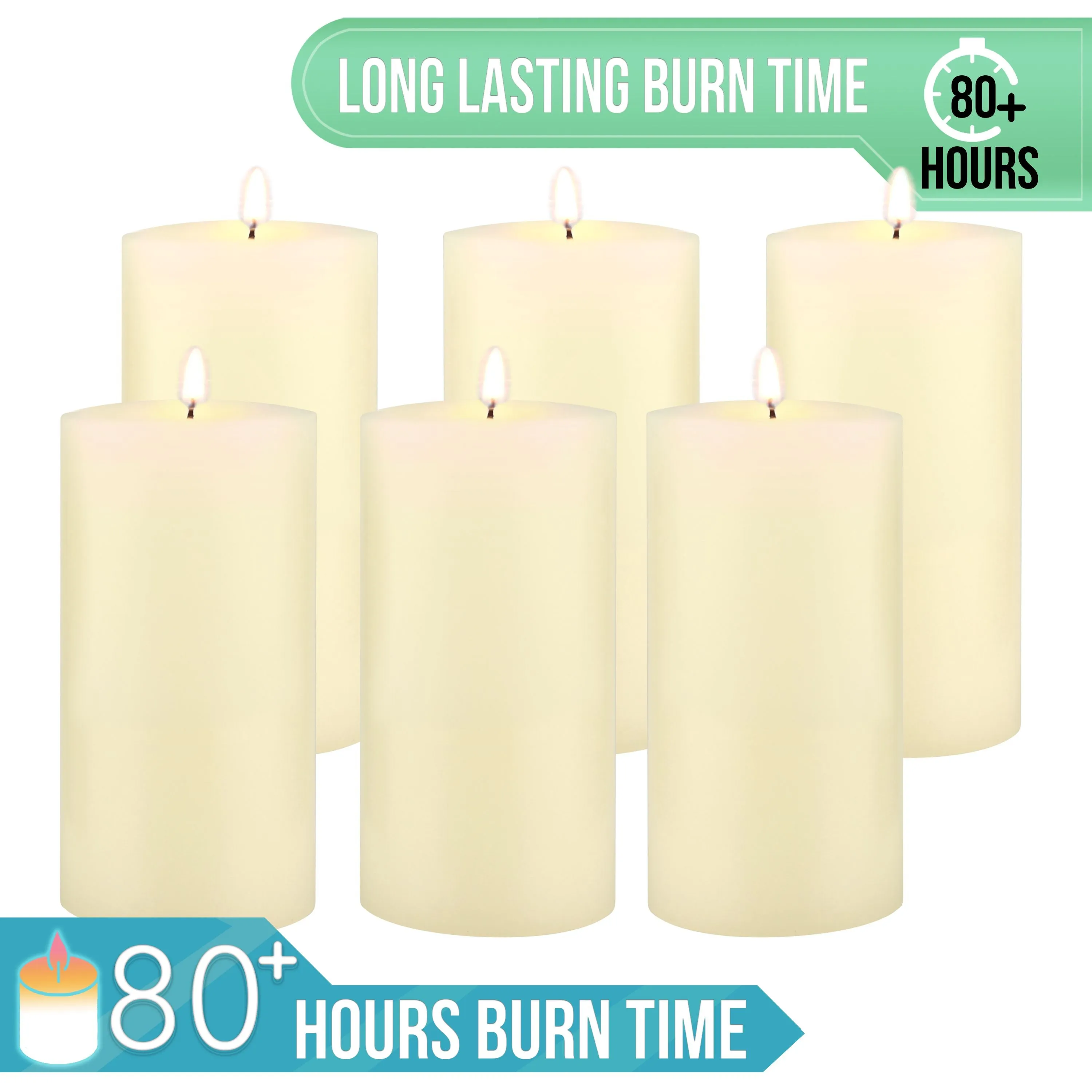 Stonebriar Unscented 3" x 6" 1-Wick Ivory Pillar Candles, 6 Pack, Off-White (WS)
