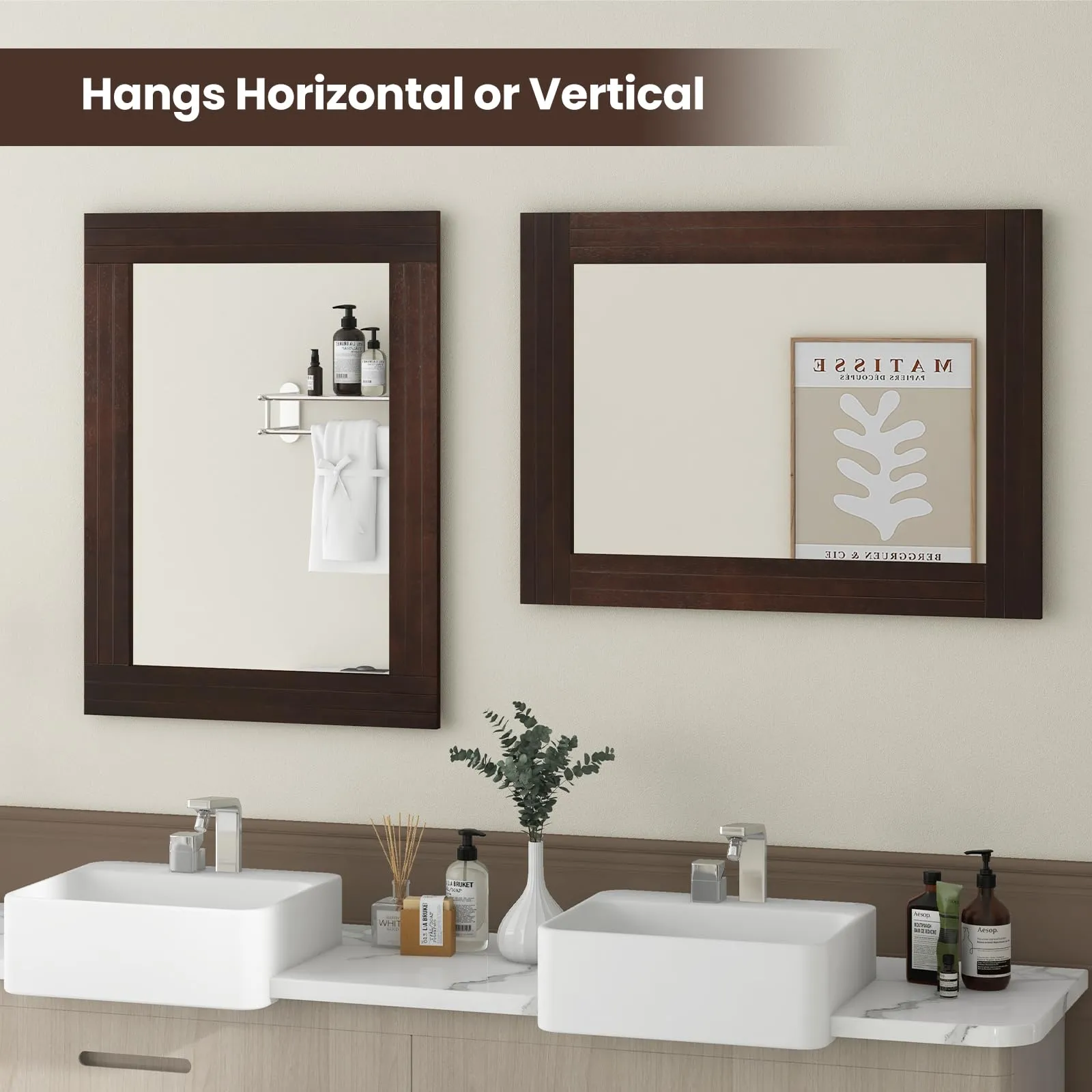 Tangkula 24" x 32" Wood Mirror for Wall, Wall Mounted Rectangular Decorative Mirror for Bathroom Living Room