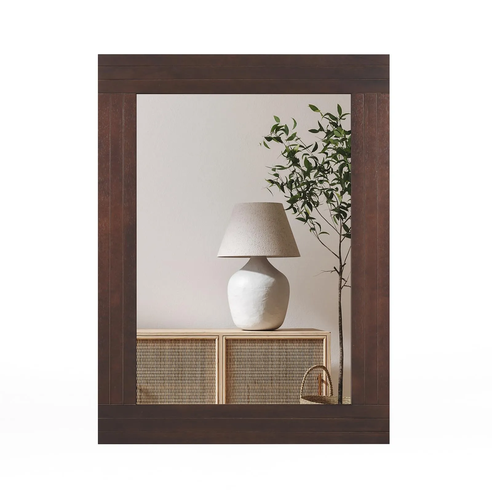 Tangkula 24" x 32" Wood Mirror for Wall, Wall Mounted Rectangular Decorative Mirror for Bathroom Living Room