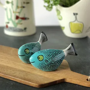 Teal Blue Fish Salt and Pepper Shakers