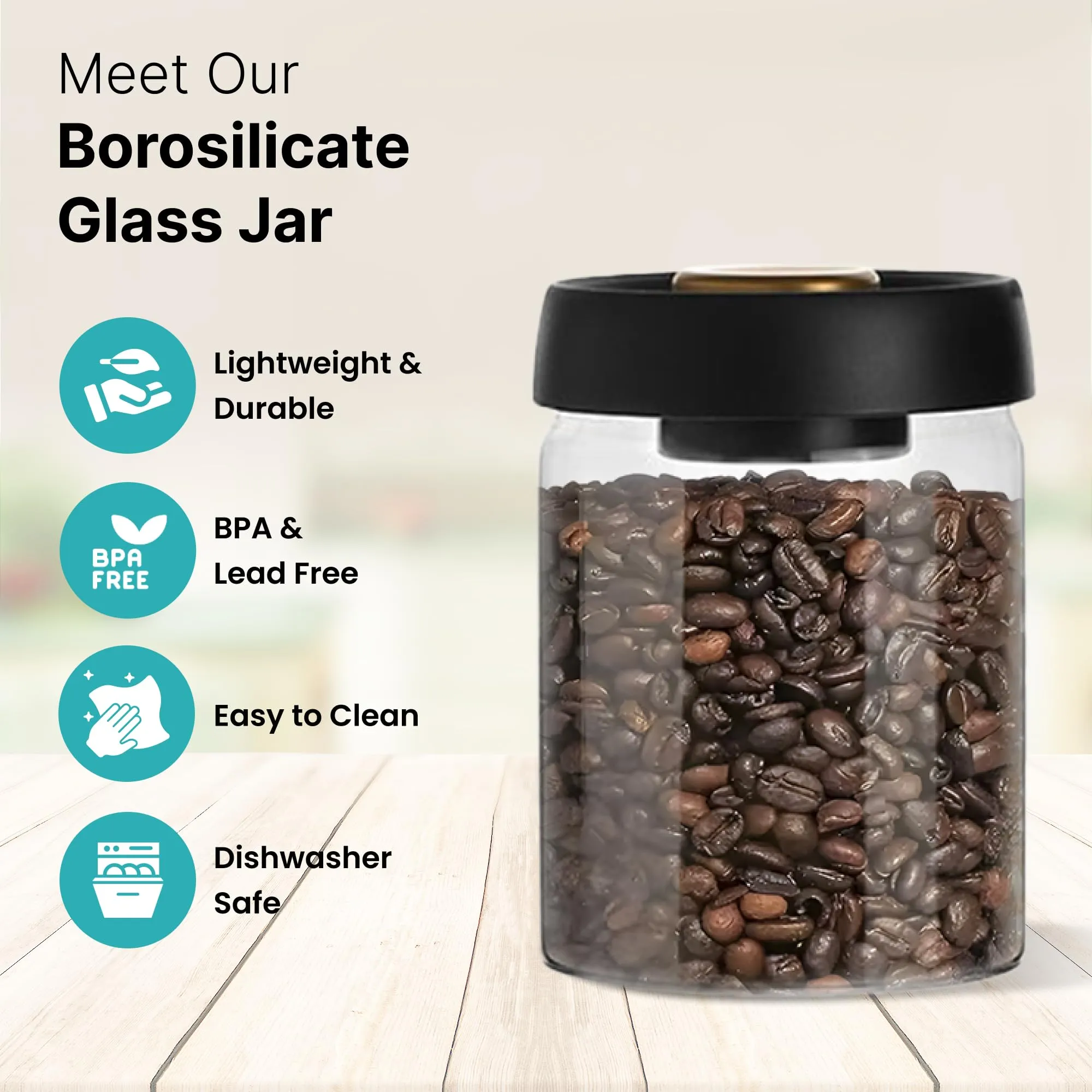 The Better Home Borosilicate Glass Jars for Kitchen Storage with Vacuum Plastic Lids | 900ml | Multipurpose Airtight Jars for Cookies, Snacks, Spices, Dry Fruits, Nuts, Coffee, Sugar | Pack of 4