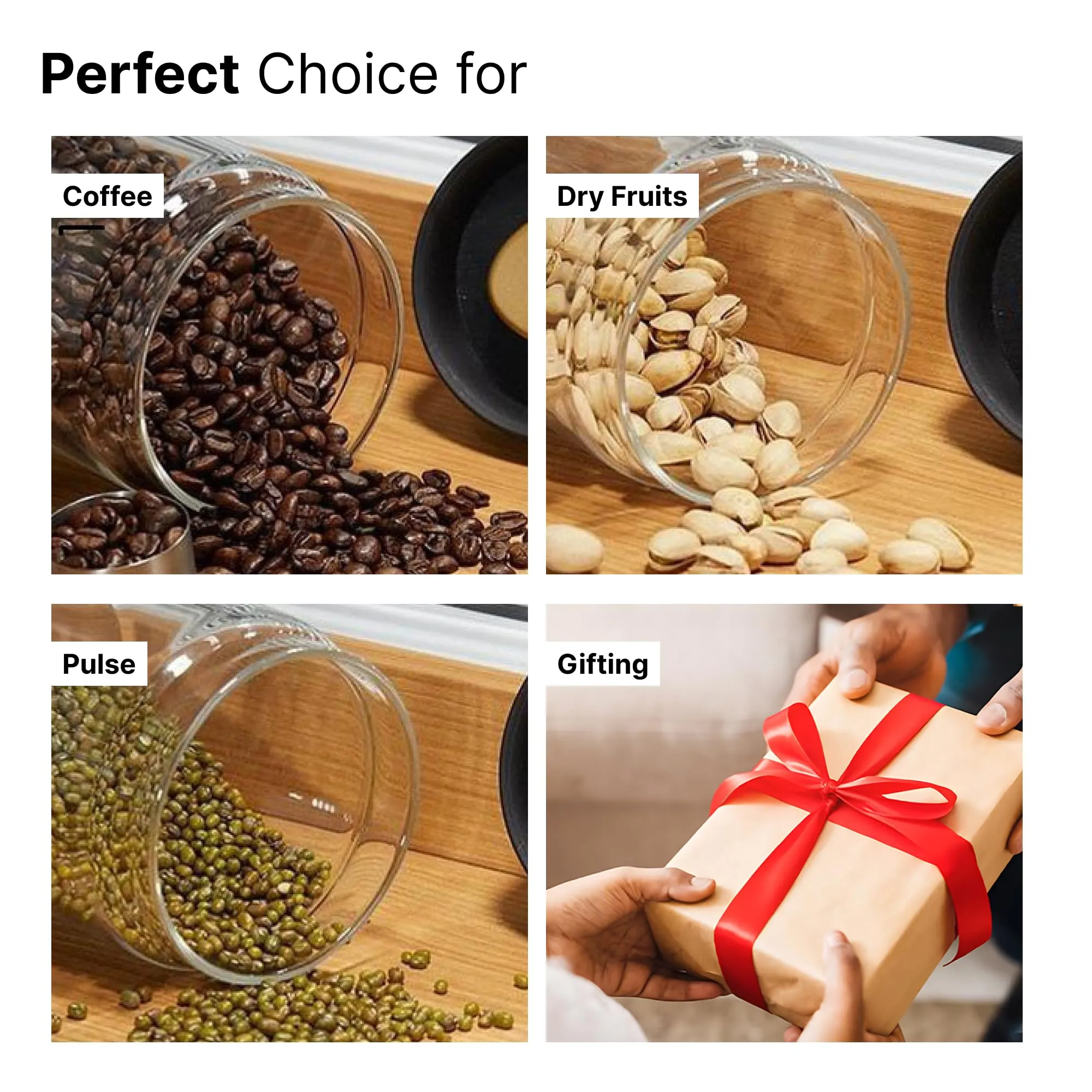 The Better Home Borosilicate Glass Jars for Kitchen Storage with Vacuum Plastic Lids | 900ml | Multipurpose Airtight Jars for Cookies, Snacks, Spices, Dry Fruits, Nuts, Coffee, Sugar | Pack of 4