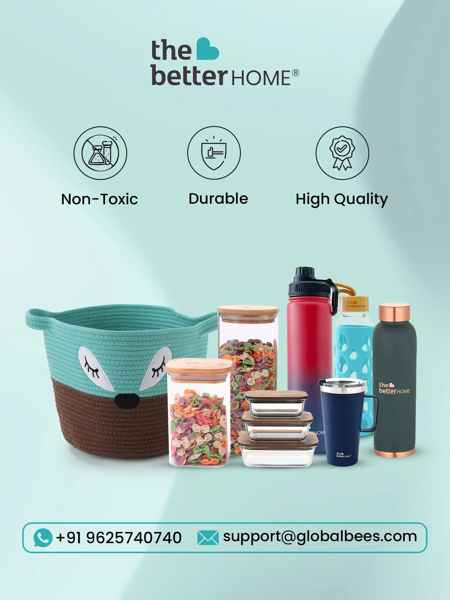 The Better Home Borosilicate Kitchen Containers Set with Lid (2Pcs - 1L Each) | Jar For Kitchen Storage Box | Glass Jars For Cookies, Snack, Spices, Tea, Coffee | Jars & Containers Set (Red)