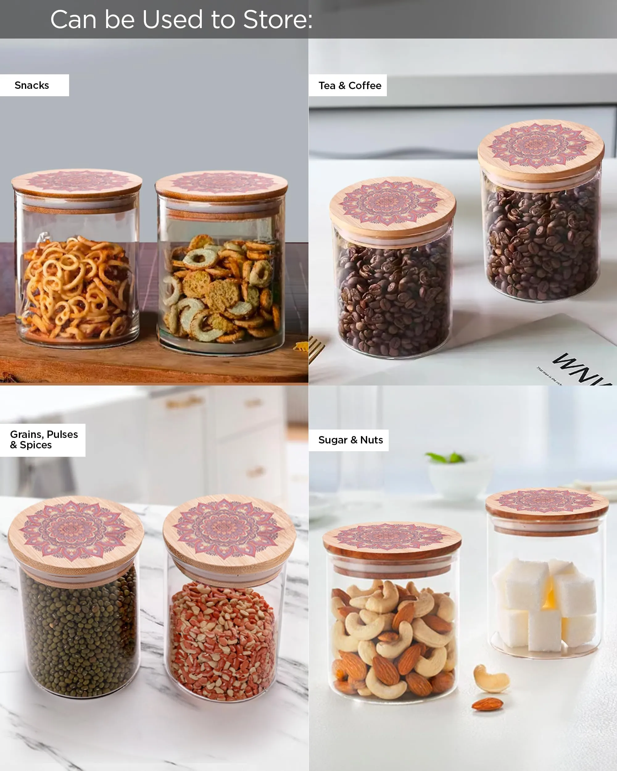 The Better Home Borosilicate Kitchen Containers Set with Lid (2Pcs - 1L Each) | Jar For Kitchen Storage Box | Glass Jars For Cookies, Snack, Spices, Tea, Coffee | Jars & Containers Set (Red)