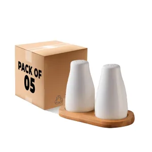 The Better Home Ceramic Salt & Pepper Shakers Set (White - Pack of 5) | Moisture-Proof Seasoning Shakers with Stand | Salt & Pepper Containers | Salt & Pepper Container/Set for Dining Table
