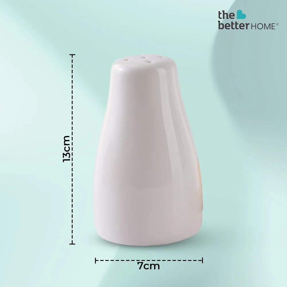 The Better Home Ceramic Salt & Pepper Shakers Set (White - Pack of 5) | Moisture-Proof Seasoning Shakers with Stand | Salt & Pepper Containers | Salt & Pepper Container/Set for Dining Table