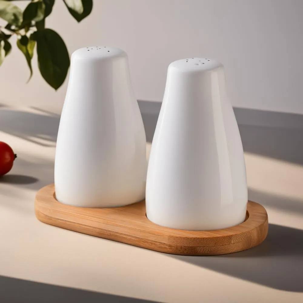 The Better Home Ceramic Salt & Pepper Shakers Set (White - Pack of 5) | Moisture-Proof Seasoning Shakers with Stand | Salt & Pepper Containers | Salt & Pepper Container/Set for Dining Table