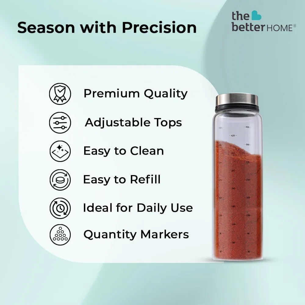 The Better Home Glass Salt & Pepper Shaker| Salt & Pepper Dispenser | Moisture-Proof Seasoning Transparent Shaker Set | Perfect Pour Holes for Kitchen Dining Table Restaurant (Pack of 1)