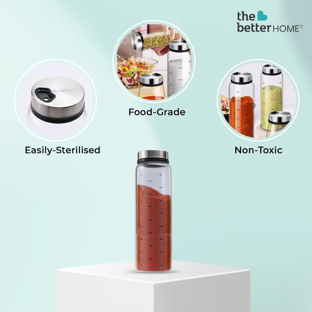 The Better Home Glass Salt & Pepper Shaker| Salt & Pepper Dispenser | Moisture-Proof Seasoning Transparent Shaker Set | Perfect Pour Holes for Kitchen Dining Table Restaurant (Pack of 1)