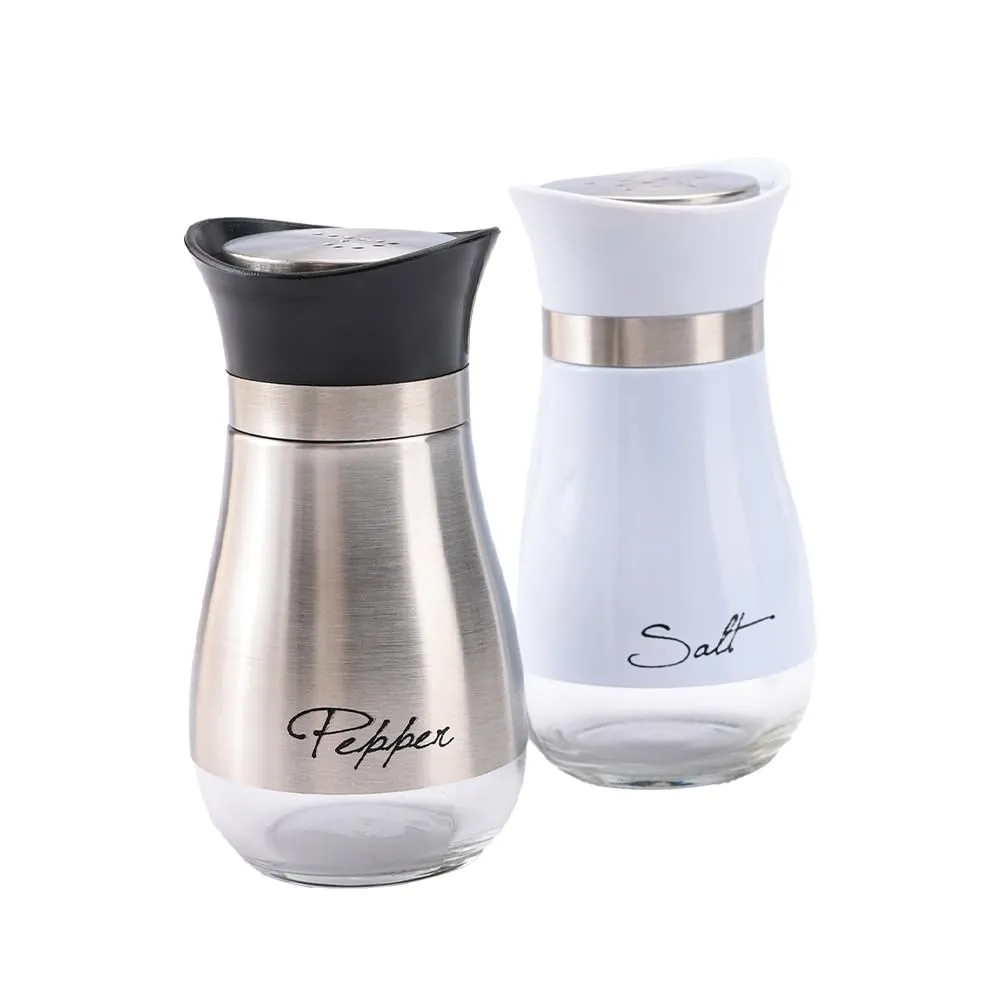 The Better Home Glass Salt and Pepper Shaker Set | Set of 2 | White and Silver | Glass | Salt and Pepper Dispenser Sprinkler Bottle (Pack of 6)