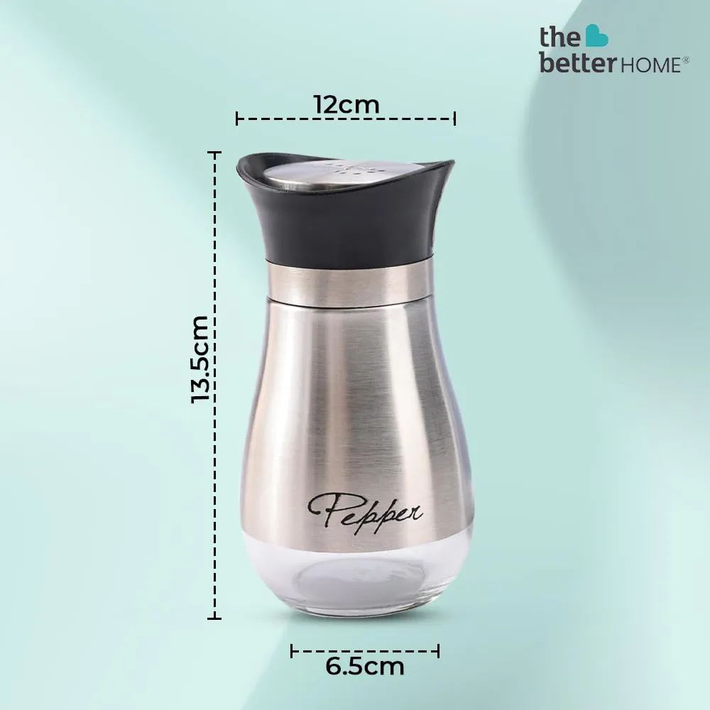 The Better Home Glass Salt and Pepper Shaker Set | Set of 2 | White and Silver | Glass | Salt and Pepper Dispenser Sprinkler Bottle (Pack of 6)