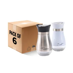 The Better Home Glass Salt and Pepper Shaker Set | Set of 2 | White and Silver | Glass | Salt and Pepper Dispenser Sprinkler Bottle (Pack of 6)