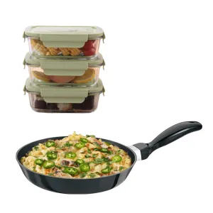 The Better Home Tall Jars 1000ml (Pack of 6) | Food Jars & Containers|Food Storage For Kitchen & SAVYA HOME 18cm Non Stick Fry pan-2.3mm, Black |Pack and Store Combo (3 Containers   Fry Pan)