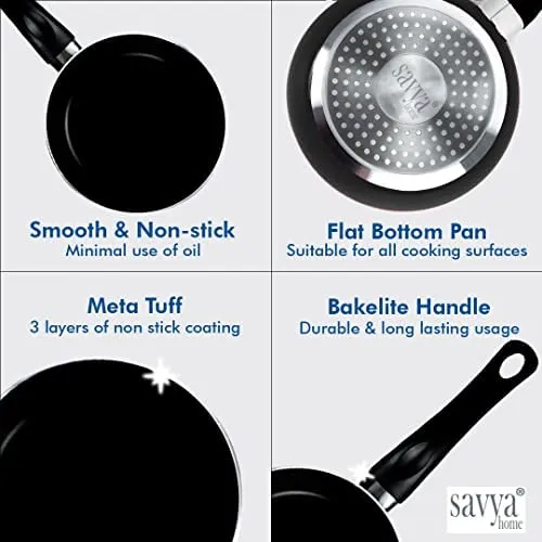 The Better Home Tall Jars 1000ml (Pack of 6) | Food Jars & Containers|Food Storage For Kitchen & SAVYA HOME 18cm Non Stick Fry pan-2.3mm, Black |Pack and Store Combo (3 Containers   Fry Pan)