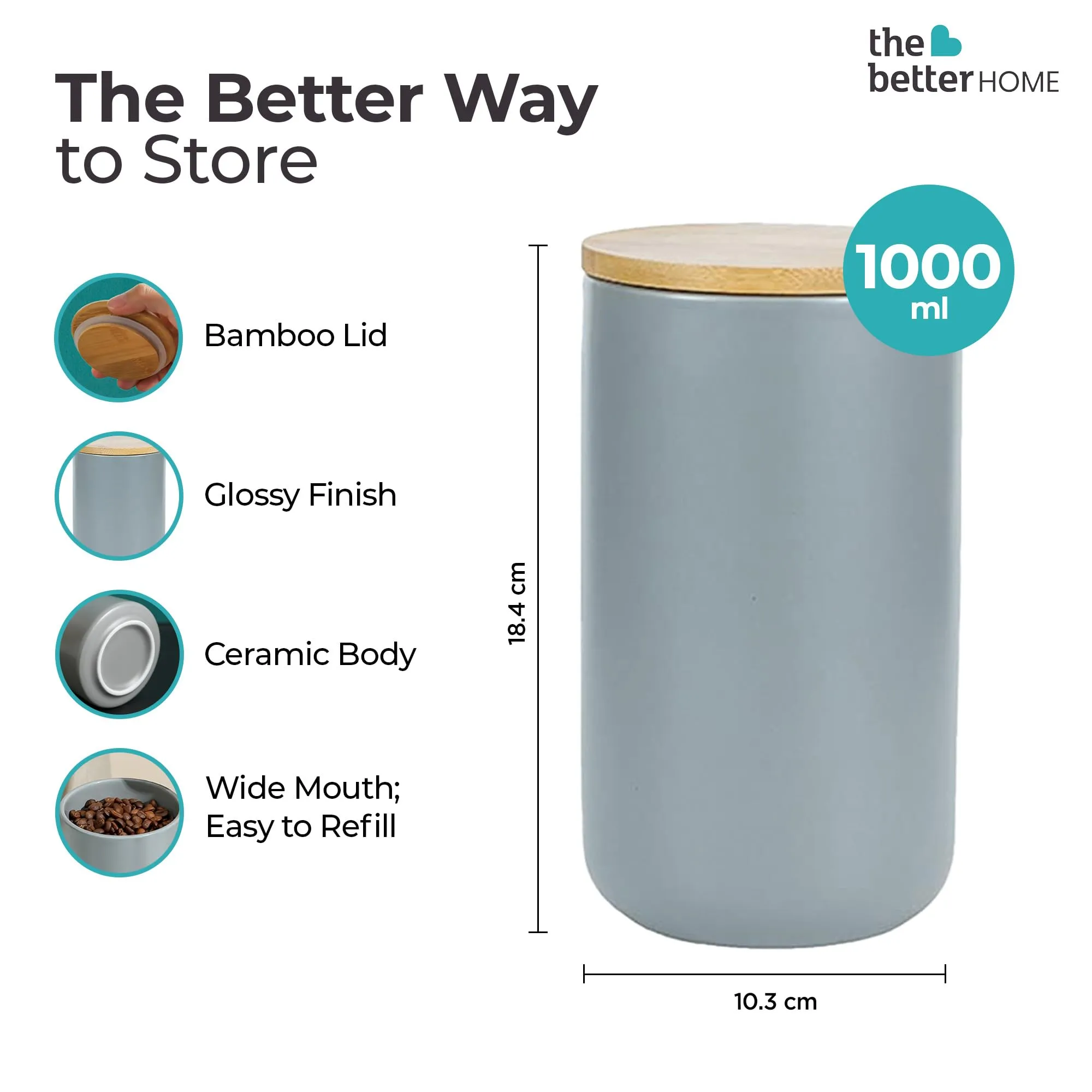 The Better Home Terra Series Ceramic Jar For Kitchen Storage 100ml (1Pcs) | Storage Box For Kitchen | Airtight Container For Kitchen Storage Set | Spice Jar (Grey)