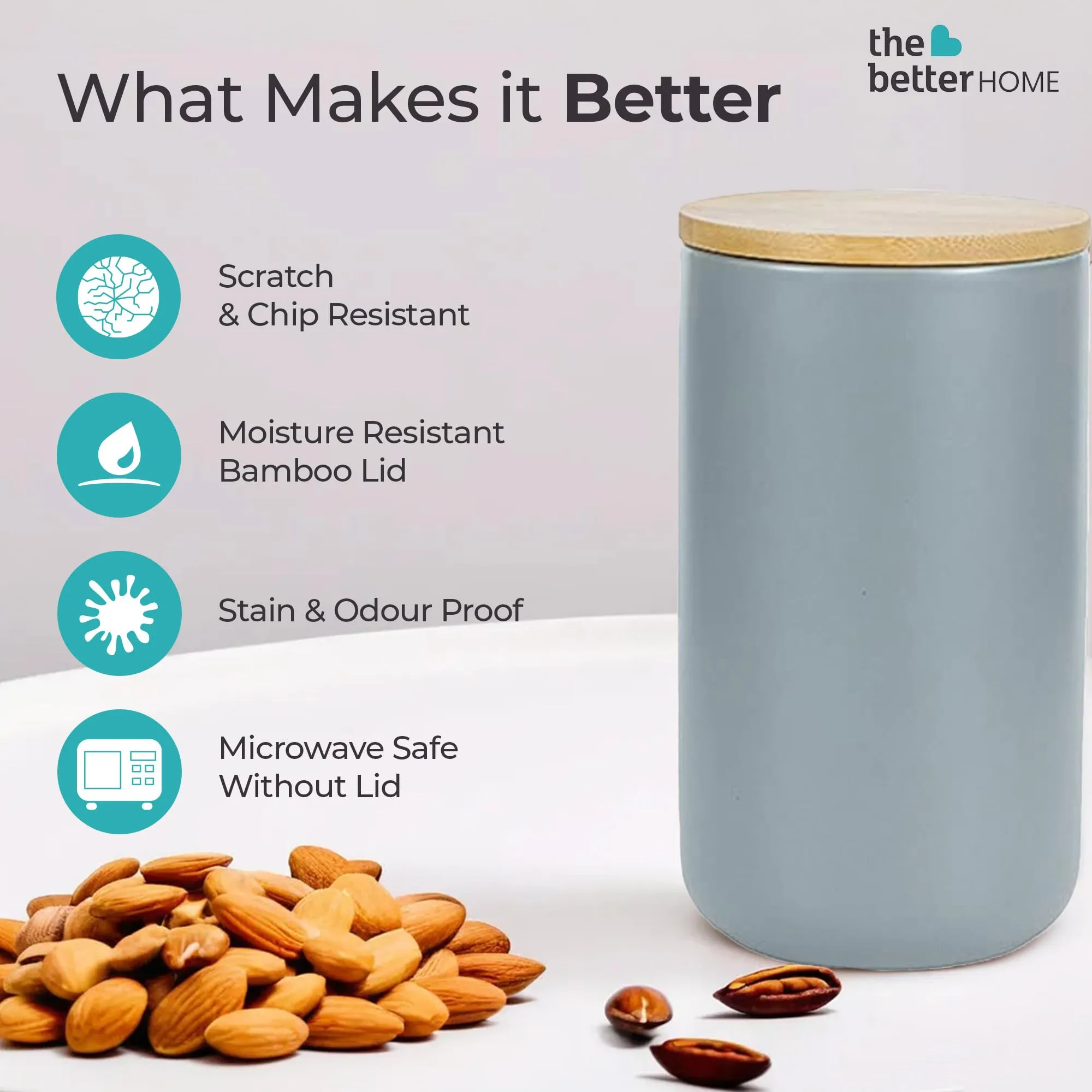 The Better Home Terra Series Ceramic Jar For Kitchen Storage 100ml (1Pcs) | Storage Box For Kitchen | Airtight Container For Kitchen Storage Set | Spice Jar (Grey)