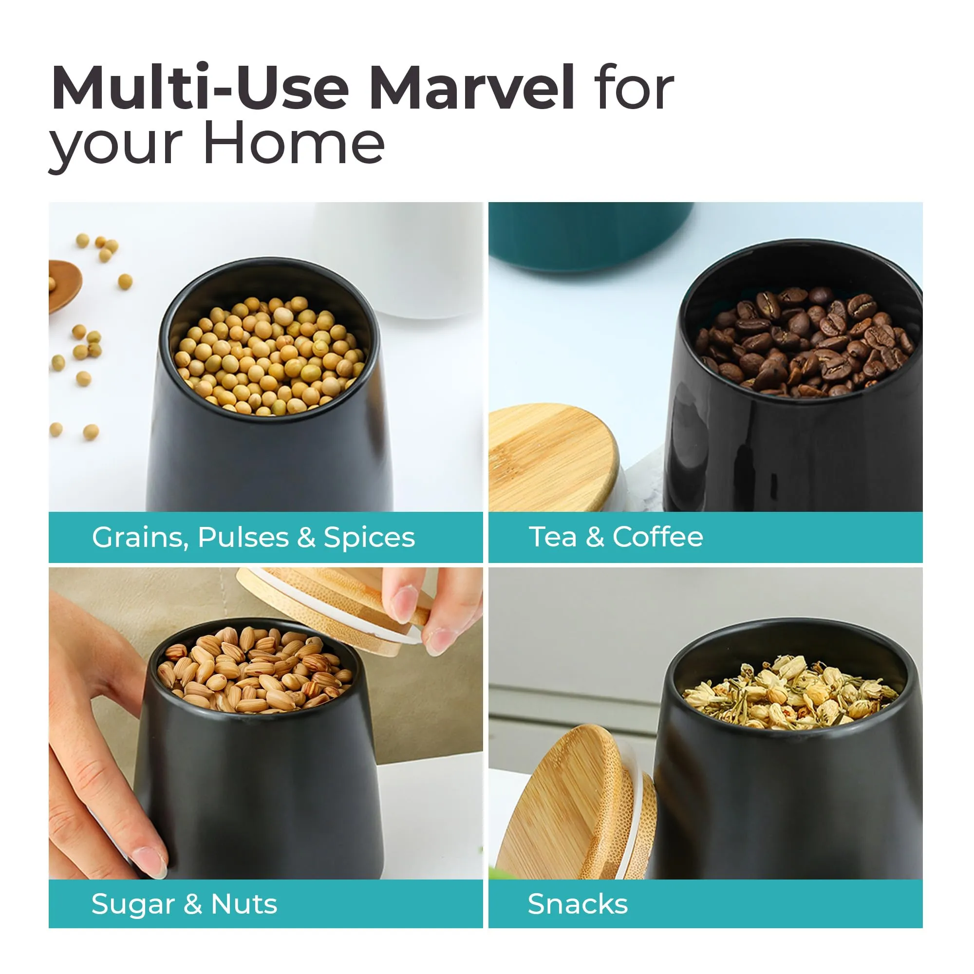 The Better Home UMAI Ceramic Jar | 500ml | Black | YX01-S-BK