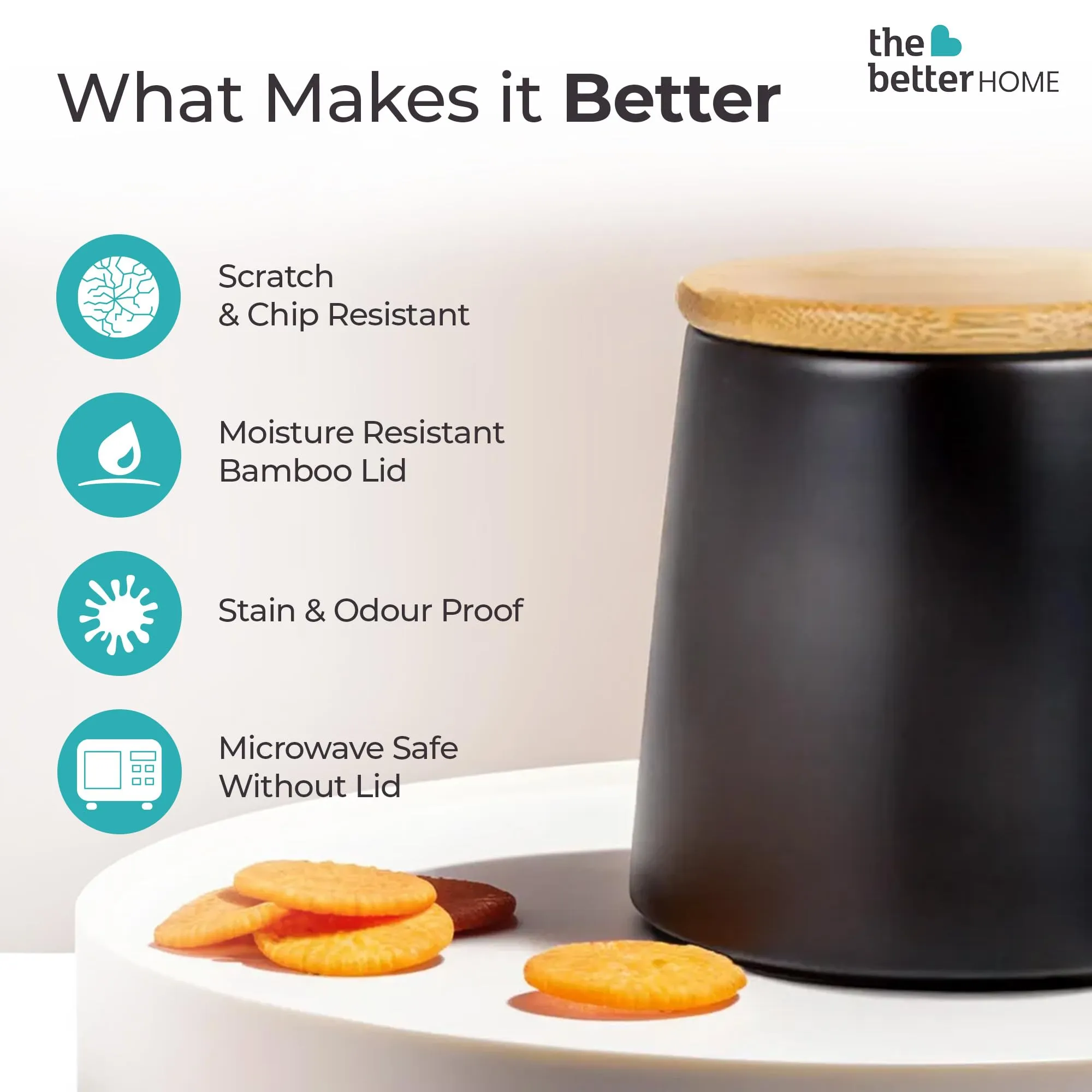 The Better Home UMAI Ceramic Jar | 500ml | Black | YX01-S-BK