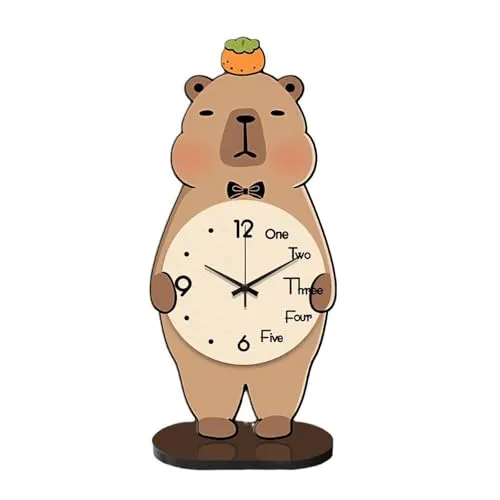 THE STYLE SUTRA® Capybara Table Clock Wood Cute Desktop Ornament for Office Bedroom Fireplace L