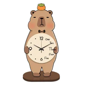THE STYLE SUTRA® Capybara Table Clock Wood Cute Desktop Ornament for Office Bedroom Fireplace L