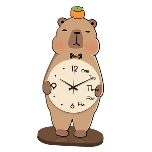 THE STYLE SUTRA® Capybara Table Clock Wood Cute Desktop Ornament for Office Bedroom Fireplace L