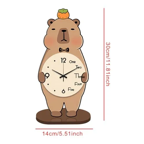 THE STYLE SUTRA® Capybara Table Clock Wood Cute Desktop Ornament for Office Bedroom Fireplace L