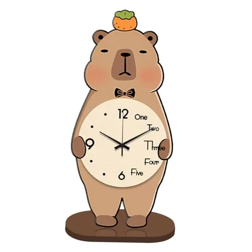 THE STYLE SUTRA® Capybara Table Clock Wood Cute Desktop Ornament for Office Bedroom Fireplace L