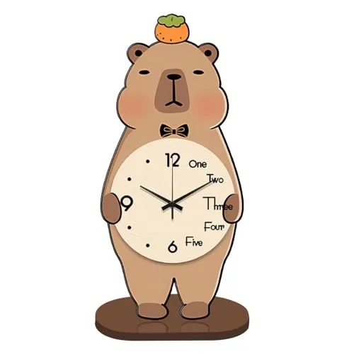 THE STYLE SUTRA® Capybara Table Clock Wood Cute Desktop Ornament for Office Bedroom Fireplace L