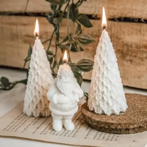 THE UMBRELLA STORE Christmas Soy Candles, Christmas Tree Candles Festive Decor, Christmas Decor(Santa Claus Candle   2 Christmas Tree Candles)