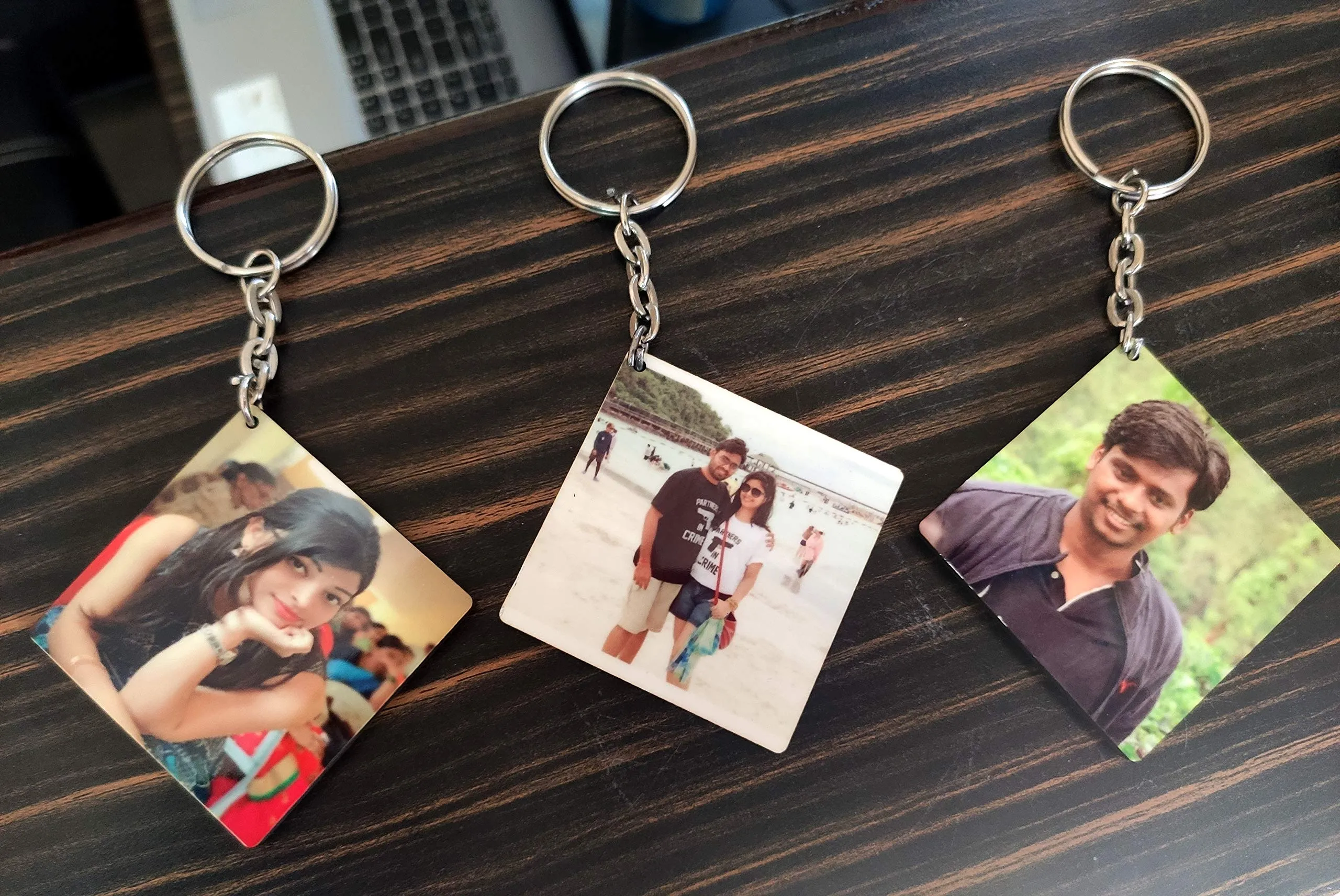THEWHOOP Personalized Photo Double Sided Printed Acrylic Key Chain Combo (Multicolour) -Set of 3