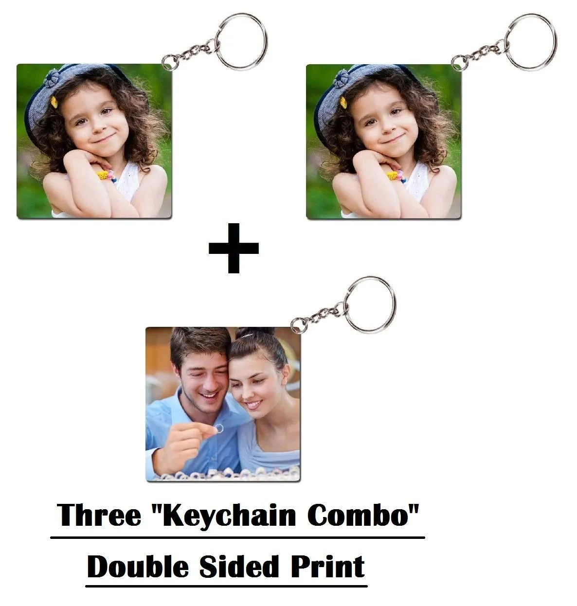 THEWHOOP Personalized Photo Double Sided Printed Acrylic Key Chain Combo (Multicolour) -Set of 3