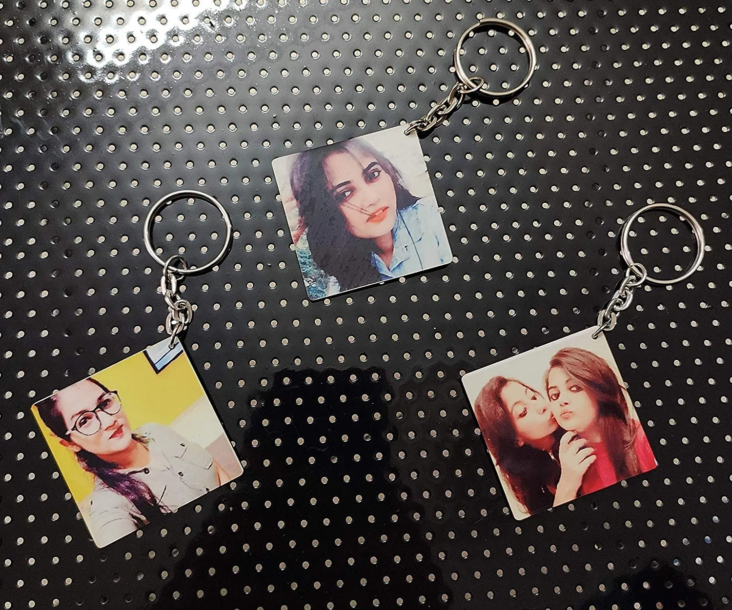 THEWHOOP Personalized Photo Double Sided Printed Acrylic Key Chain Combo (Multicolour) -Set of 3