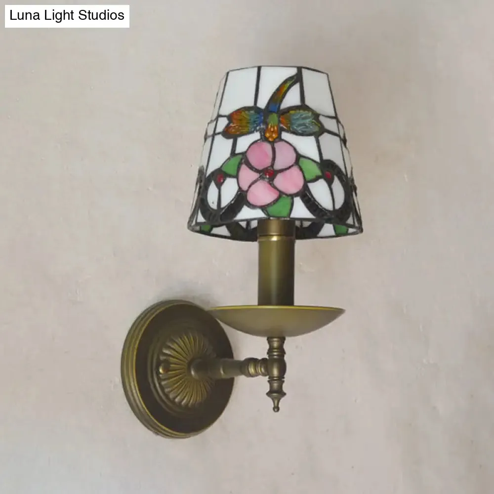 Tiffany Hand-Cut Glass Wall Sconce Light with Grid Pattern in Orange/Blue/Green