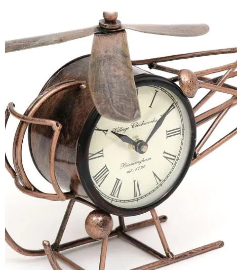 Trending Products & Gifts Iron METAL MODERN TABLE CLOCK Table and Home Décor Decorative Showpiece (Iron, Gold) (Brown) (HELICOPTER CLOCK)