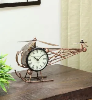 Trending Products & Gifts Iron METAL MODERN TABLE CLOCK Table and Home Décor Decorative Showpiece (Iron, Gold) (Brown) (HELICOPTER CLOCK)