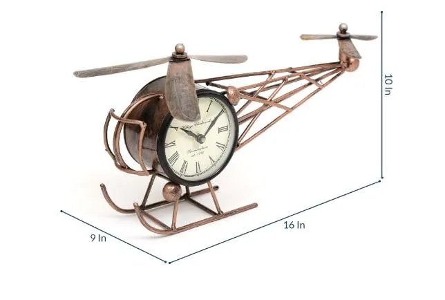 Trending Products & Gifts Iron METAL MODERN TABLE CLOCK Table and Home Décor Decorative Showpiece (Iron, Gold) (Brown) (HELICOPTER CLOCK)