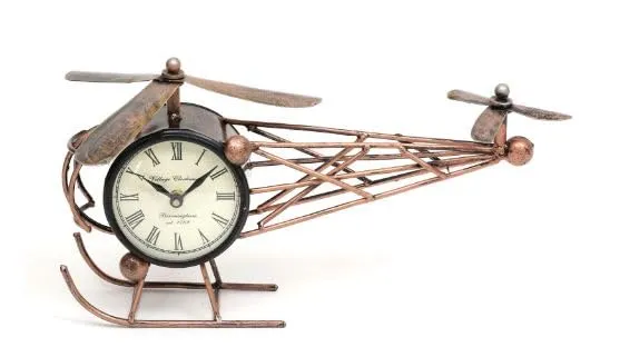 Trending Products & Gifts Iron METAL MODERN TABLE CLOCK Table and Home Décor Decorative Showpiece (Iron, Gold) (Brown) (HELICOPTER CLOCK)