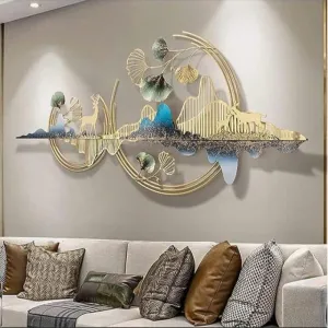 ULTRA SHINE HOME DECOR Metal Wall Art Mountain with Deer for Living Room (52 * 24 Inch) | Metal Wall Hanging Decor for Wall Decoration | Large Wall Sculpture for Bedroom, Guest Room, Home & Office
