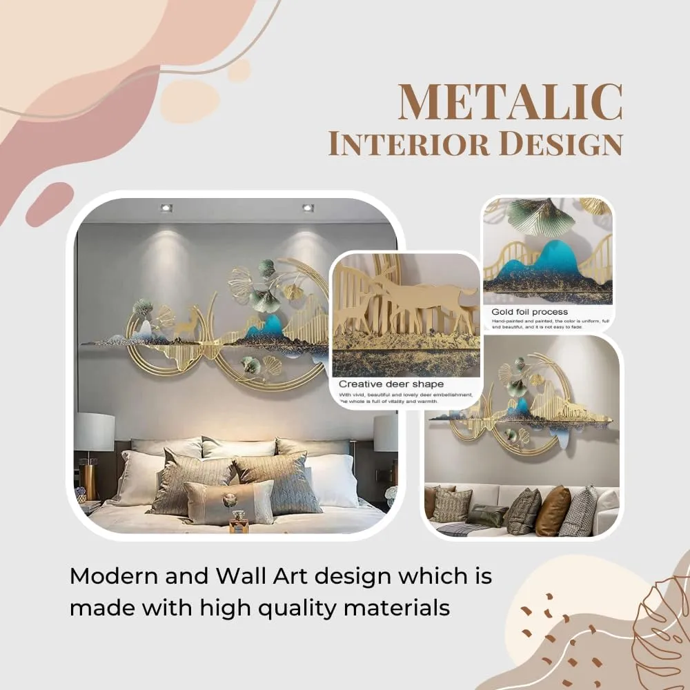 ULTRA SHINE HOME DECOR Metal Wall Art Mountain with Deer for Living Room (52 * 24 Inch) | Metal Wall Hanging Decor for Wall Decoration | Large Wall Sculpture for Bedroom, Guest Room, Home & Office