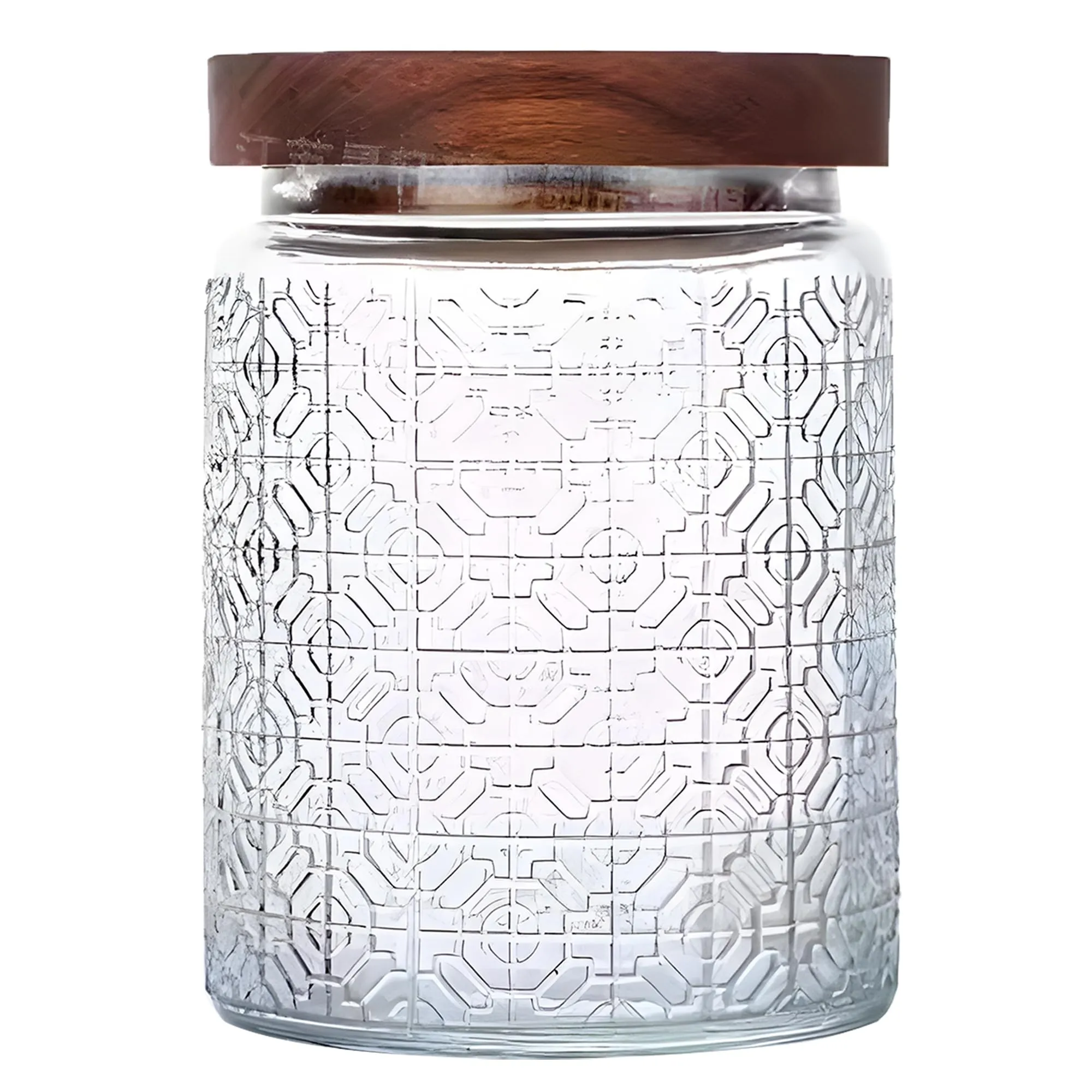 UMAI Glass Jar With Wooden Lid | Airtight Kitchen Containers For Storage | Textured Glass Jars for Kitchen (800ml)